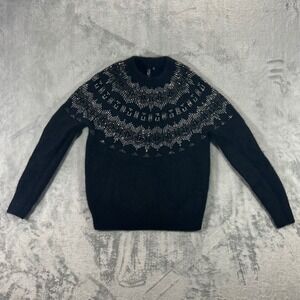 MARCIANO by GUESS Sweater Womens Medium Black Rhinestone Yoke Wool Mix Cozy Chic